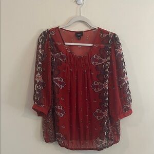 Mossimo Sheer Paisley Top‎ Chiffon Bohemian Autumn Artsy Flowy XL Peasant Rust